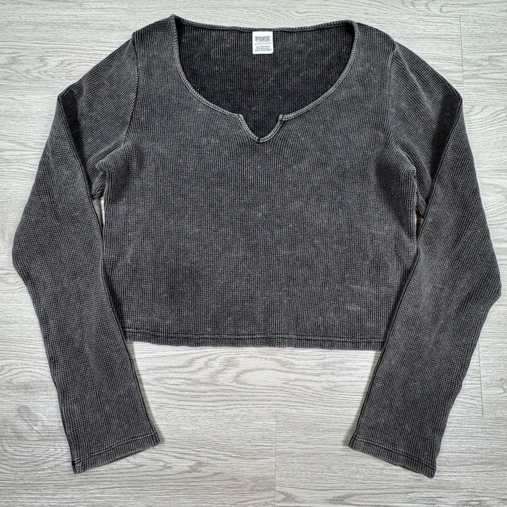 Pink Victoria's Secret Women's Top Waffle Knit Thermal Cropped Gray XXL